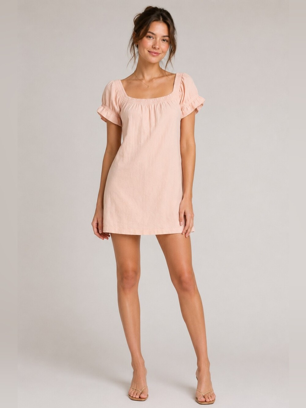 Soho Street Blush Square-Neck Short Sleeve Mini Dress Size XS